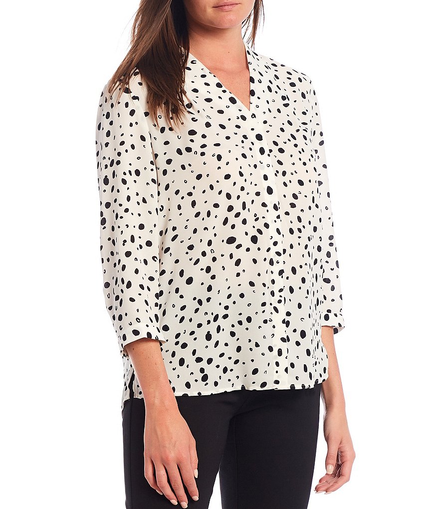 Investments Petite Size 3/4 Sleeve Animal Print Button Front Top