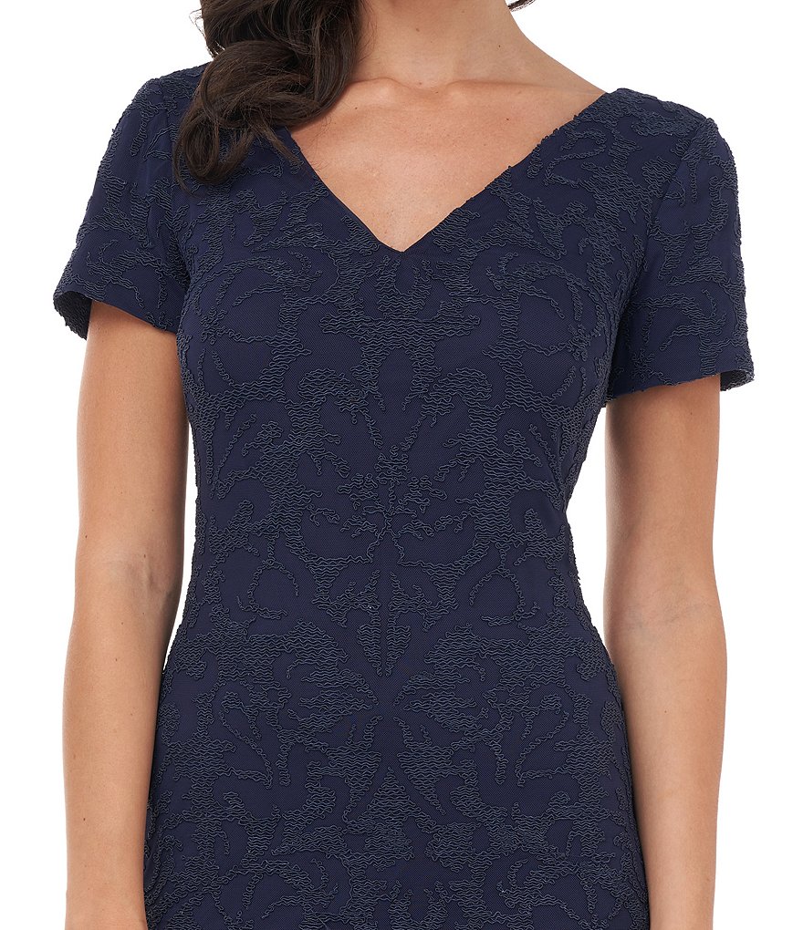 Marina Sequin Lace Round Neck 3/4 Sleeve Sheath Dress