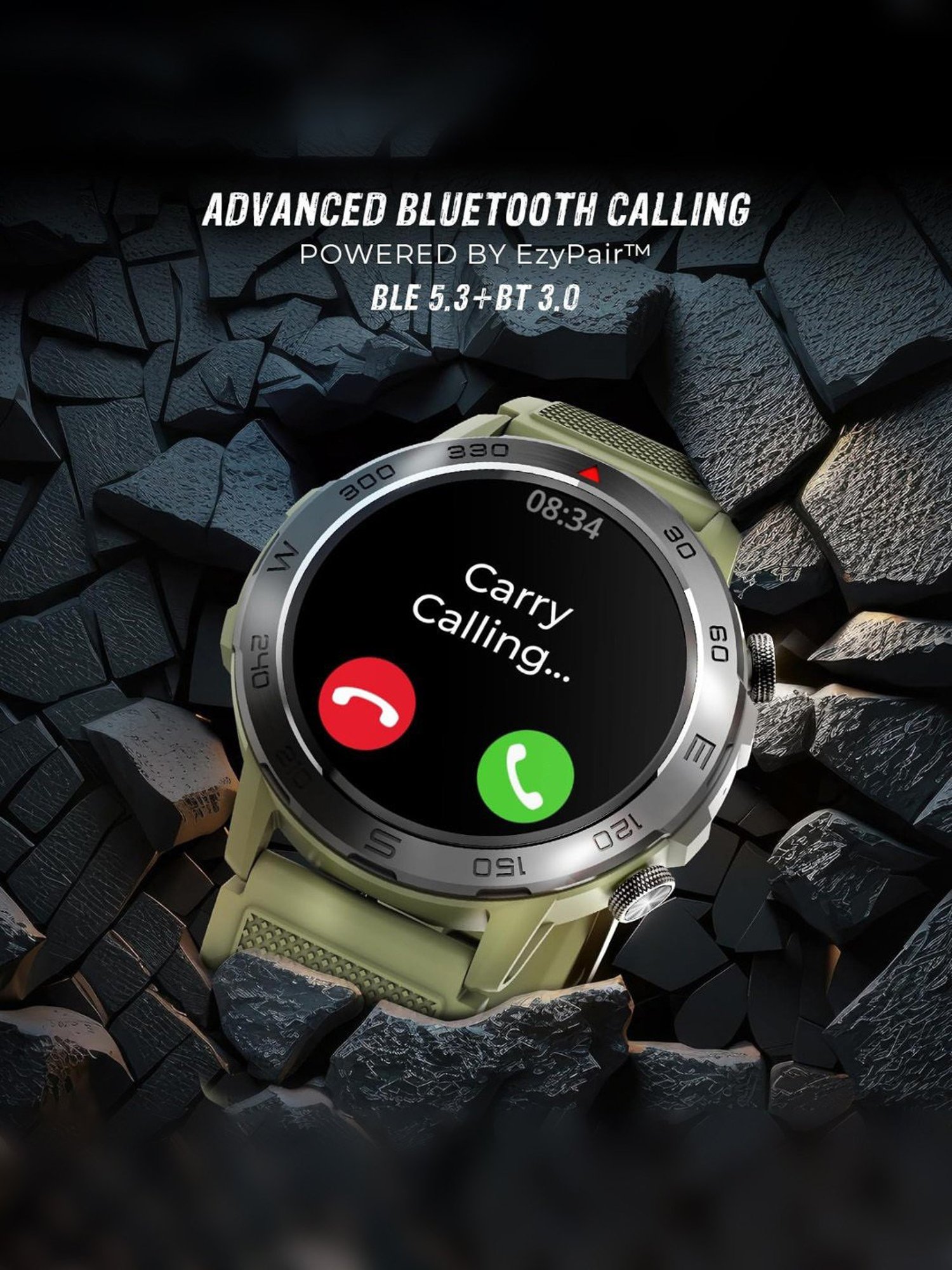 beatXP Duke Rugged BT Calling Smartwatch with 1.43 inch Round Super AMOLED Display (Army Green)