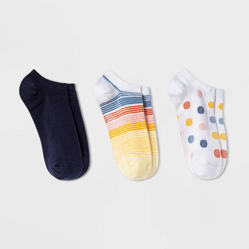 Women's Striped 3pk Low Cut Socks - A New Day™ Yellow/Blue/White 4-10