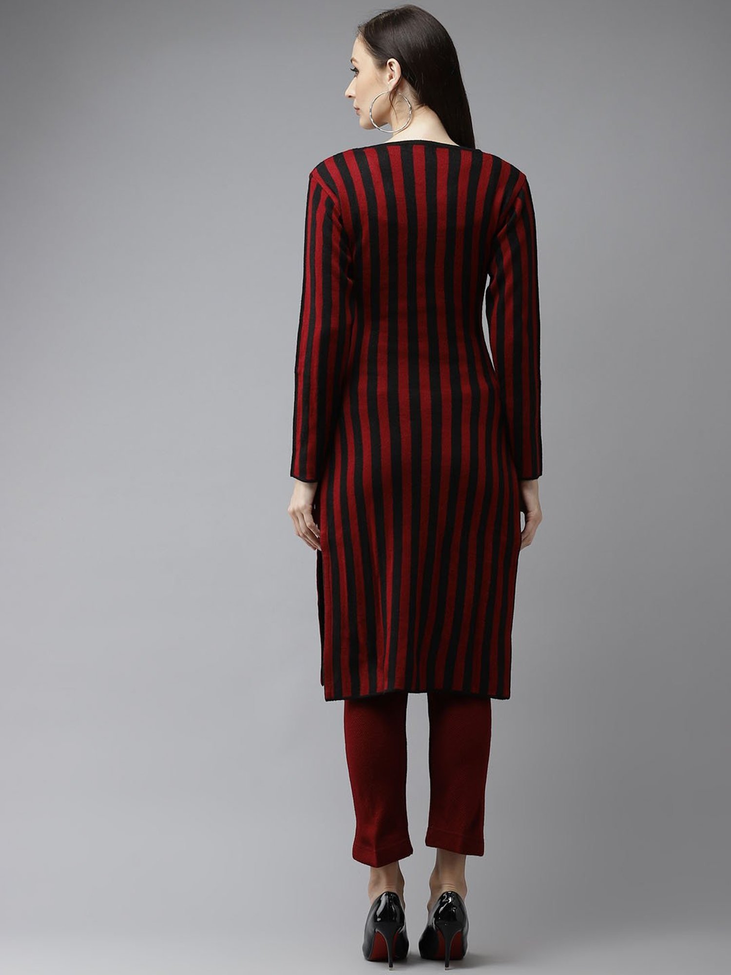 Cayman Maroon & Black Striped Kurta