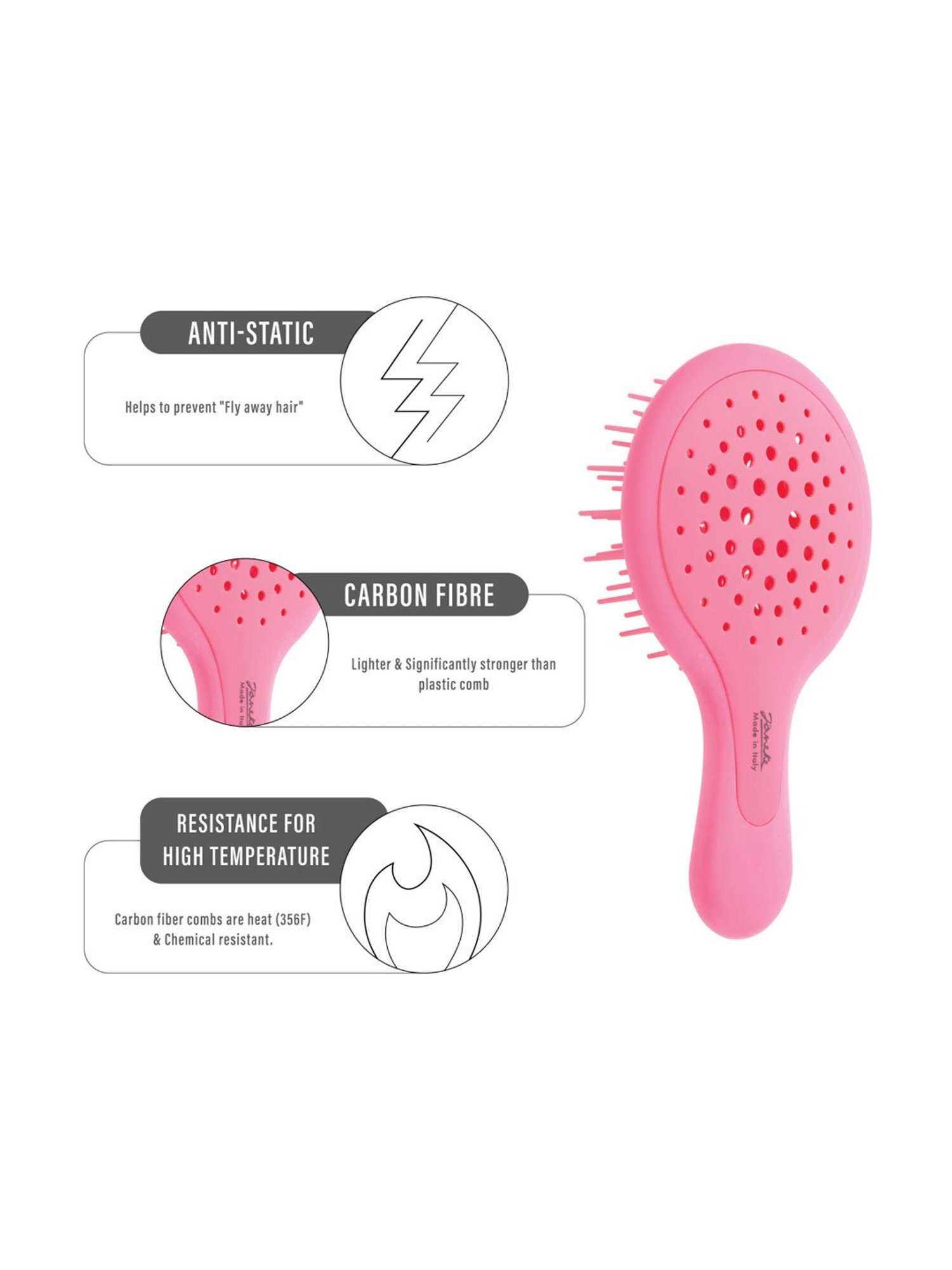Janeke 1830 Professional Fluo Fuchsia Silicone Bag Hair Brush