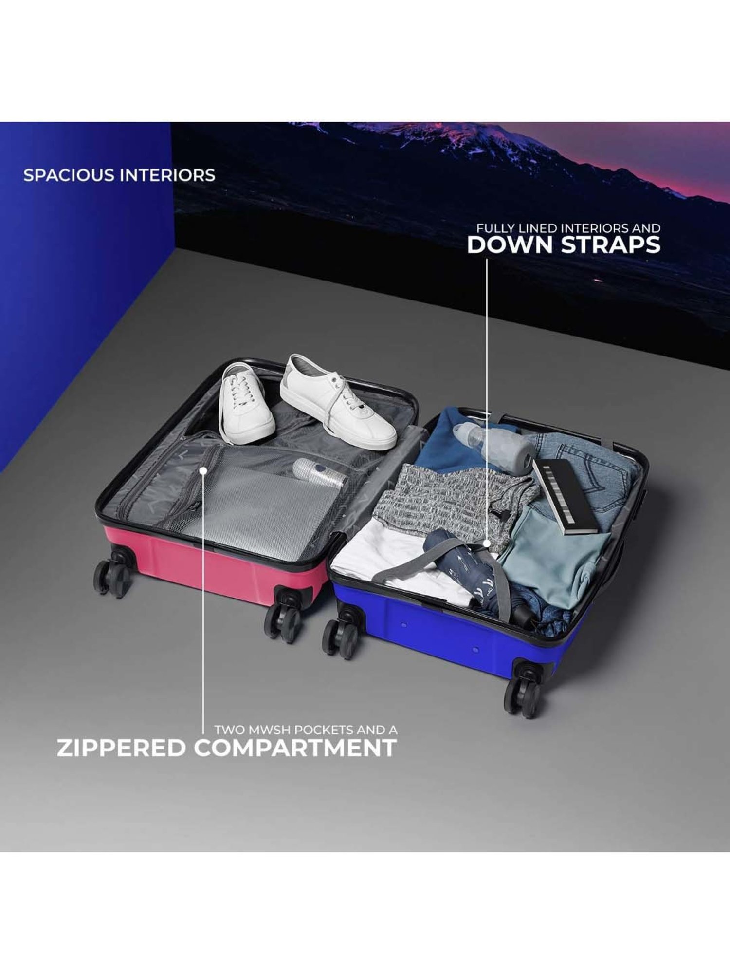 Nasher Miles Nicobar Hard-Sided Polypropylene Set of 2 Pink and Sky Blue Trolley Bags (55 & 65 cm)