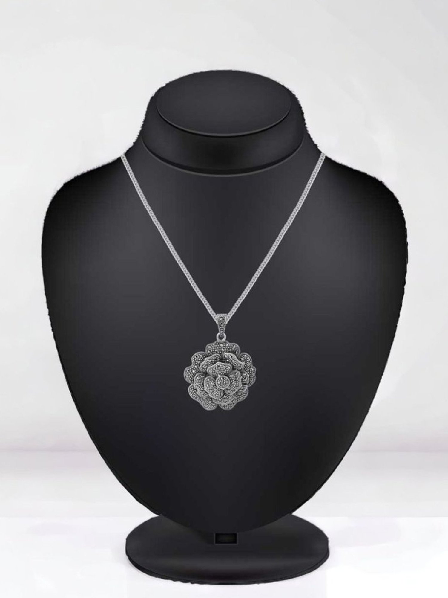Rihi by P.C. Chandra Jewellers 92.5 Sterling Silver Oxidized Flower Pendant for Women & Girls