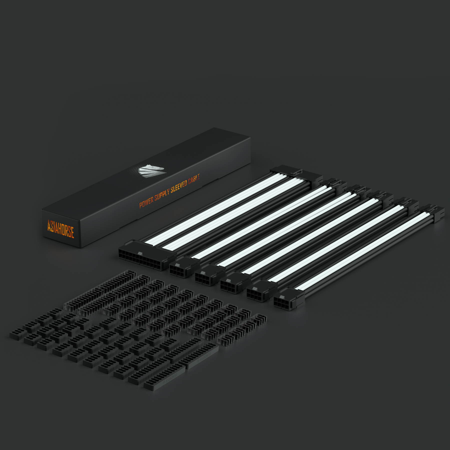 Asiahorse Power Supply Sleeved Cable for Power Supply Extension Cable Wire Kit 1x24-PIN/ 2x8-PIN (4+4) M/B,3x8-PIN (6+2) PCI-E 30cm Length with Combs(Dual EPS White-Black-Mix)