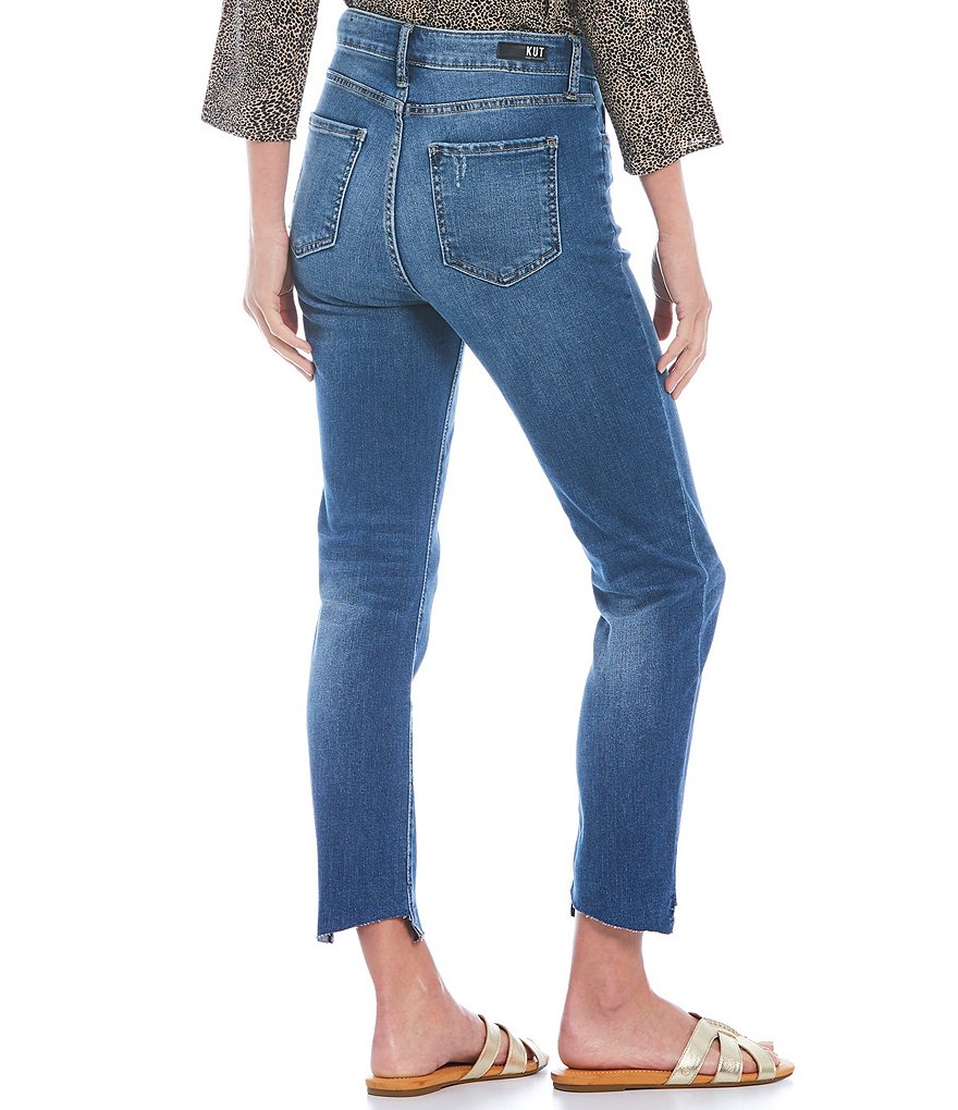 KUT from the Kloth Reese High Rise Fab Ab Fit Technique Slanted Raw Hem Straight Leg Ankle Jeans
