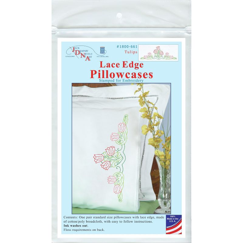 Jack Dempsey Stamped Pillowcases W/White Lace Edge 2/Pkg-Tulips