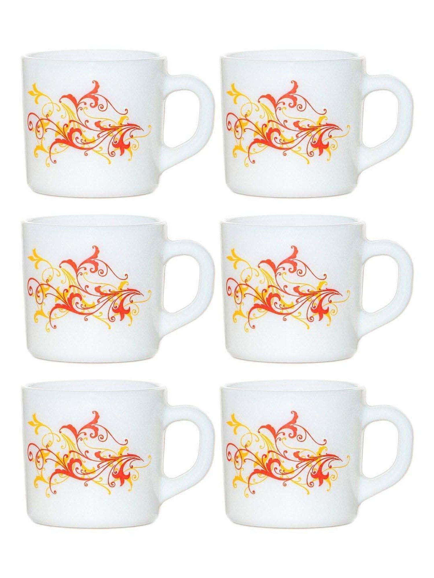 Cello White & Red Glass Coffee Mug (0.1 L) - Set of 6