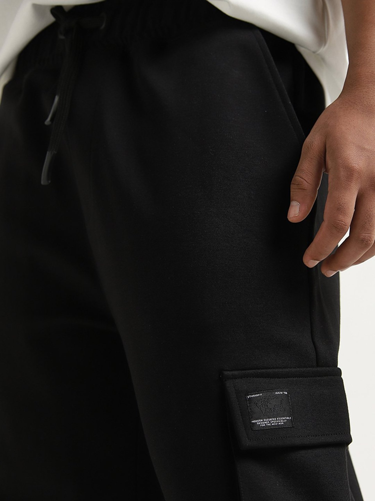 Studiofit by Westside Black Cargo-Style Mid-Rise Relaxed-Fit Pants