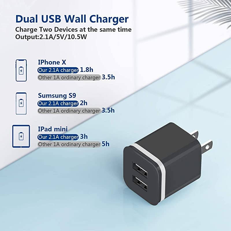 USB Wall Charger,  4-Pack 2.1A/5V Dual Port USB Power Adapter Charger Plug Charging Block Cube Replacement for iPhone Xs Max/Xs/XR/X, 8/7/6 Plus, Samsung, LG, HTC, Moto, Android Phones