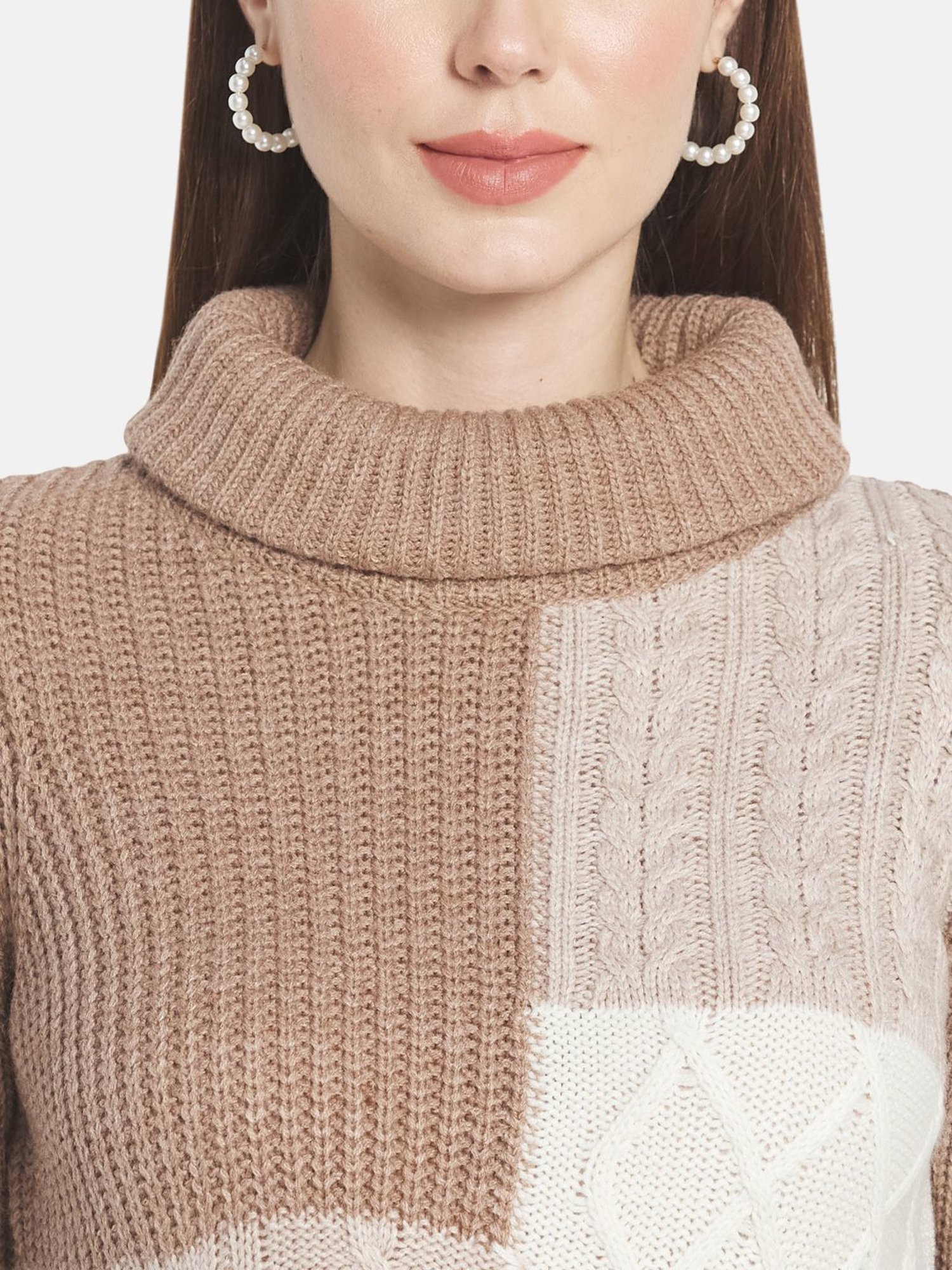 METTLE Brown & white Color Block Pattern Pullover