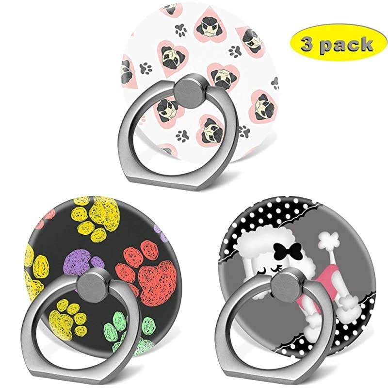 Phone Finger Ring Holder Stand with Car Mount for Smartphone and TabletKickstand 360 Rotation Grip Stand Dog Paw Prints Pug Doggy