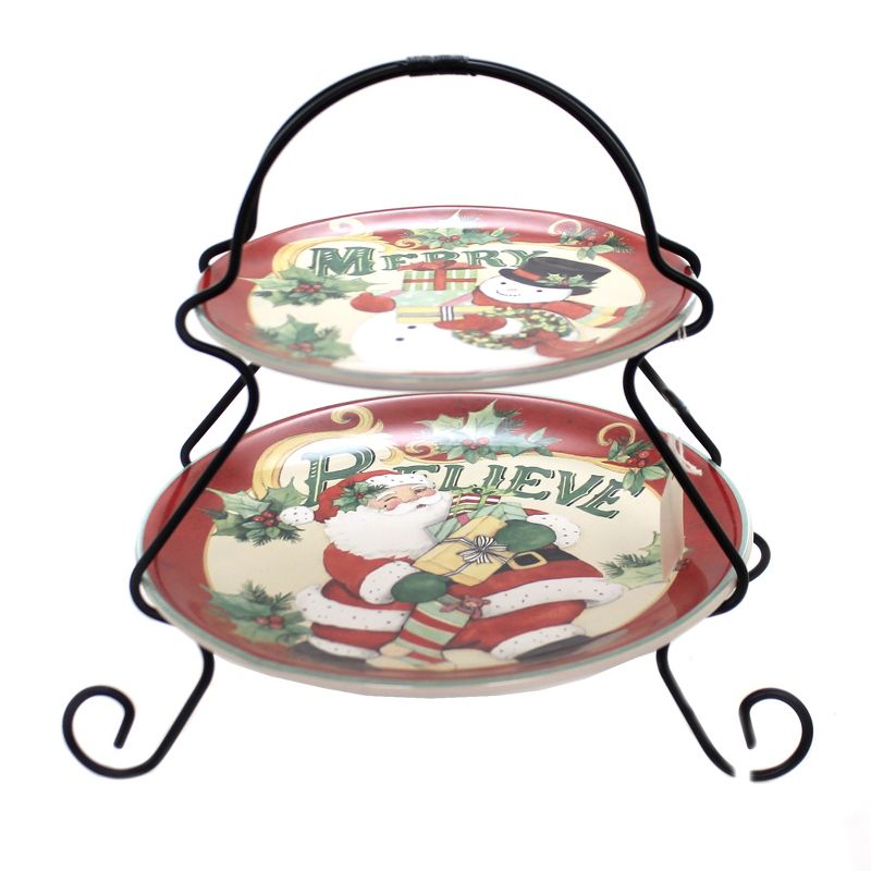 Tabletop 10.25" Believe 2 Tier Server Christmas Santa Snowman Certified International  -  Serving Platters