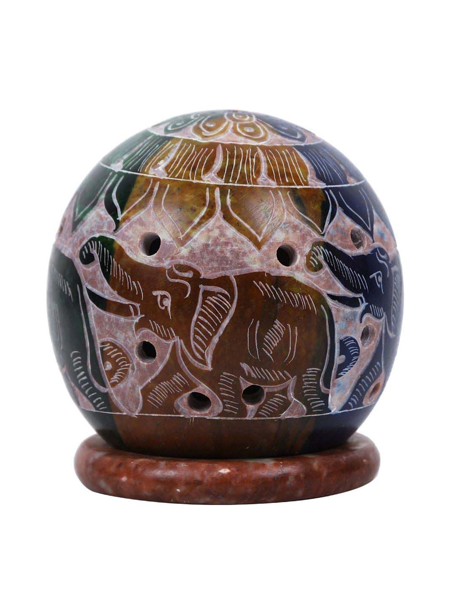Aapno Rajasthan Multicolor Soapstone Elephant Print Tealight Holder