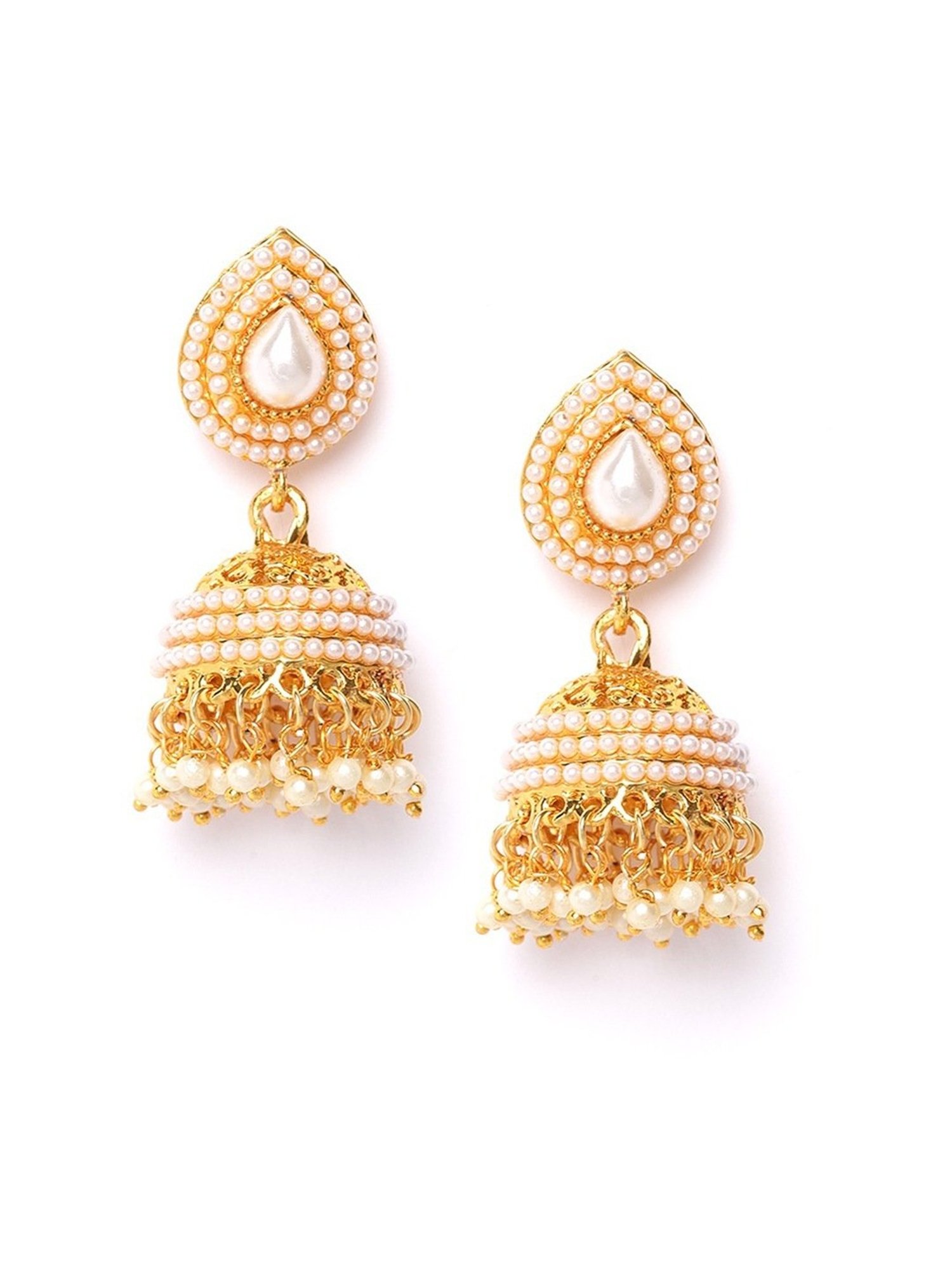 YouBella Golden White Jhumki Earrings for Women