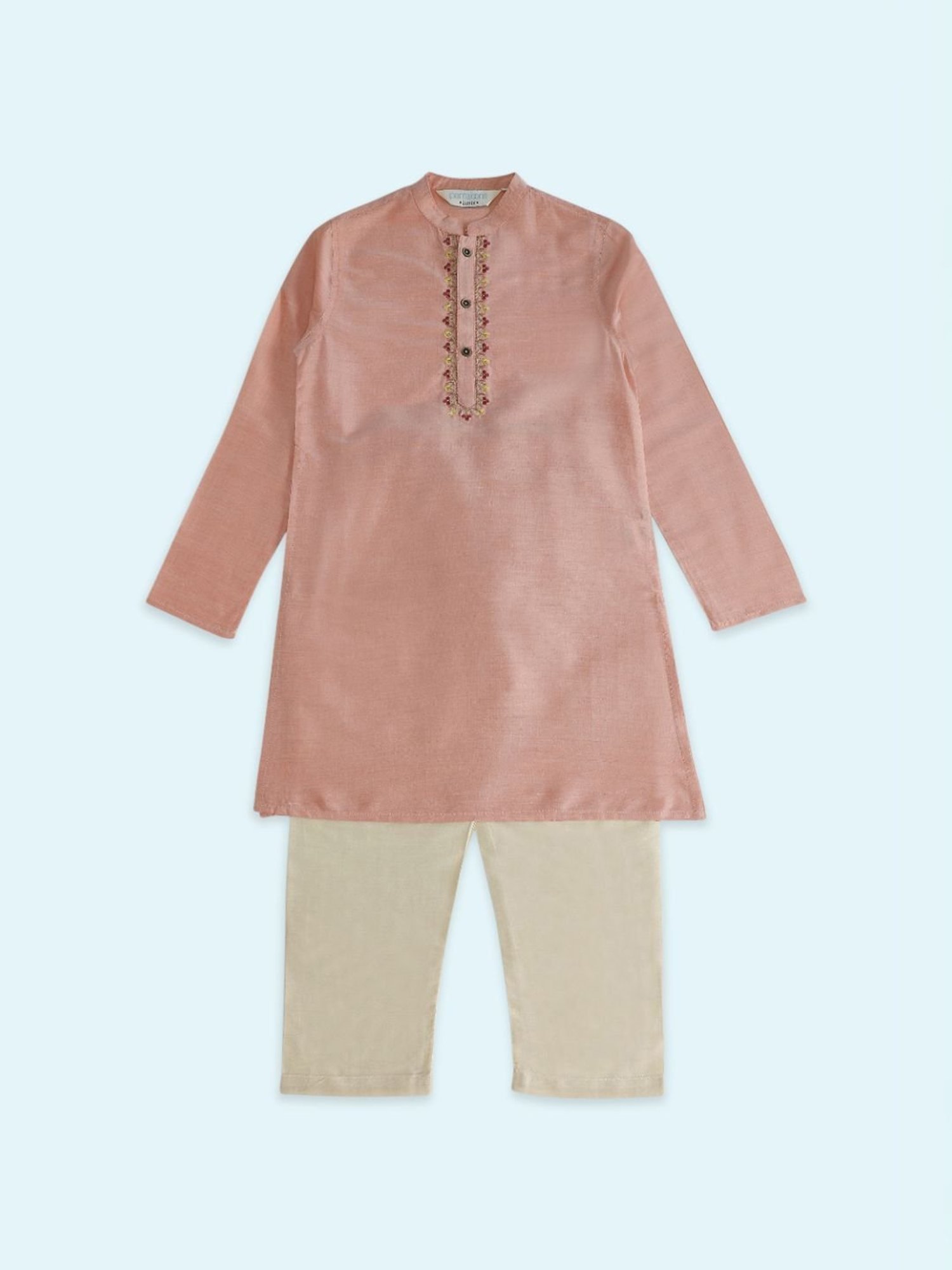 VASTRAMAY Boys Yellow & White Cotton Printed Full Sleeves Kurta Sets