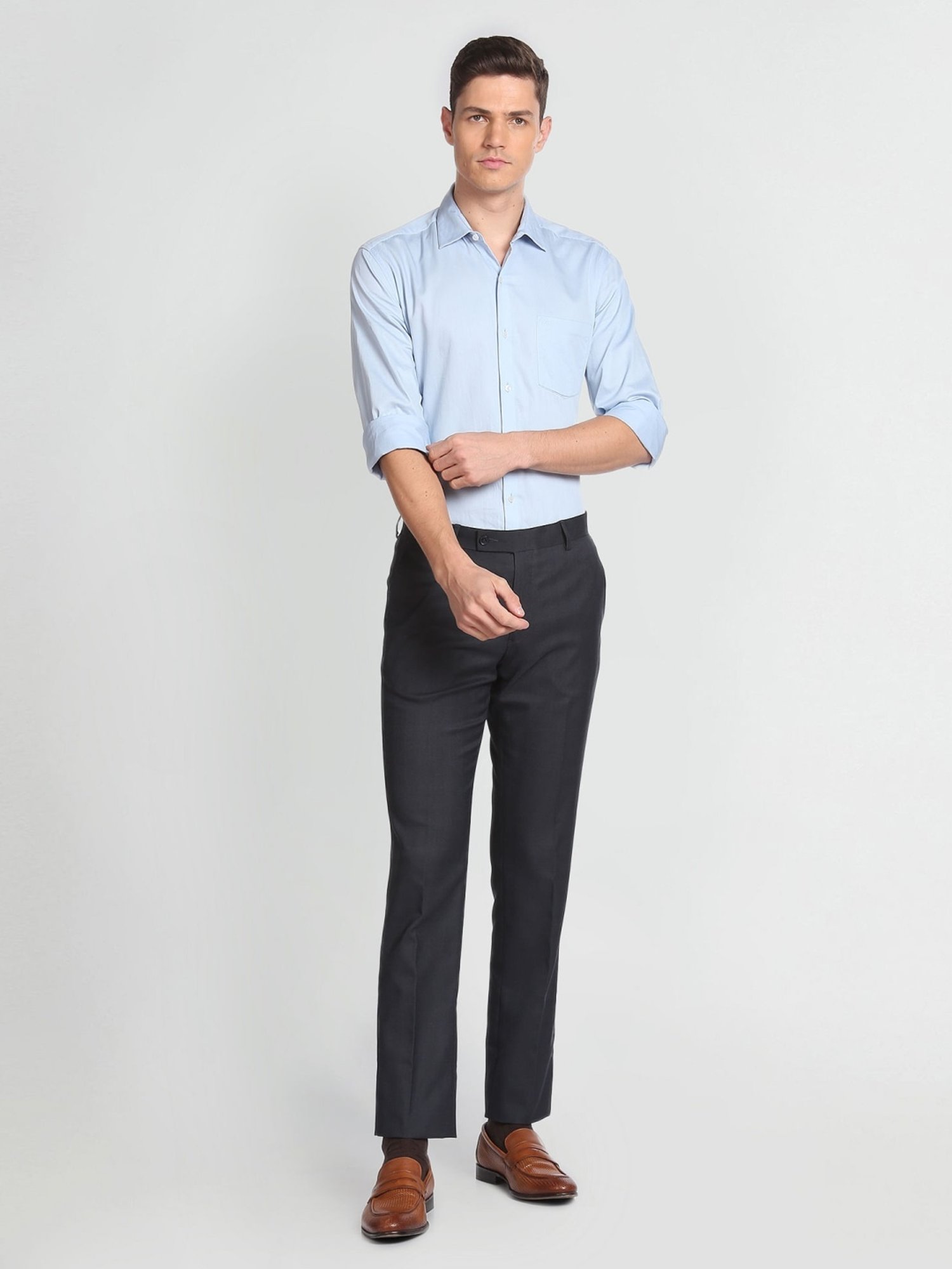 Arrow Navy Regular Fit Checks Trousers