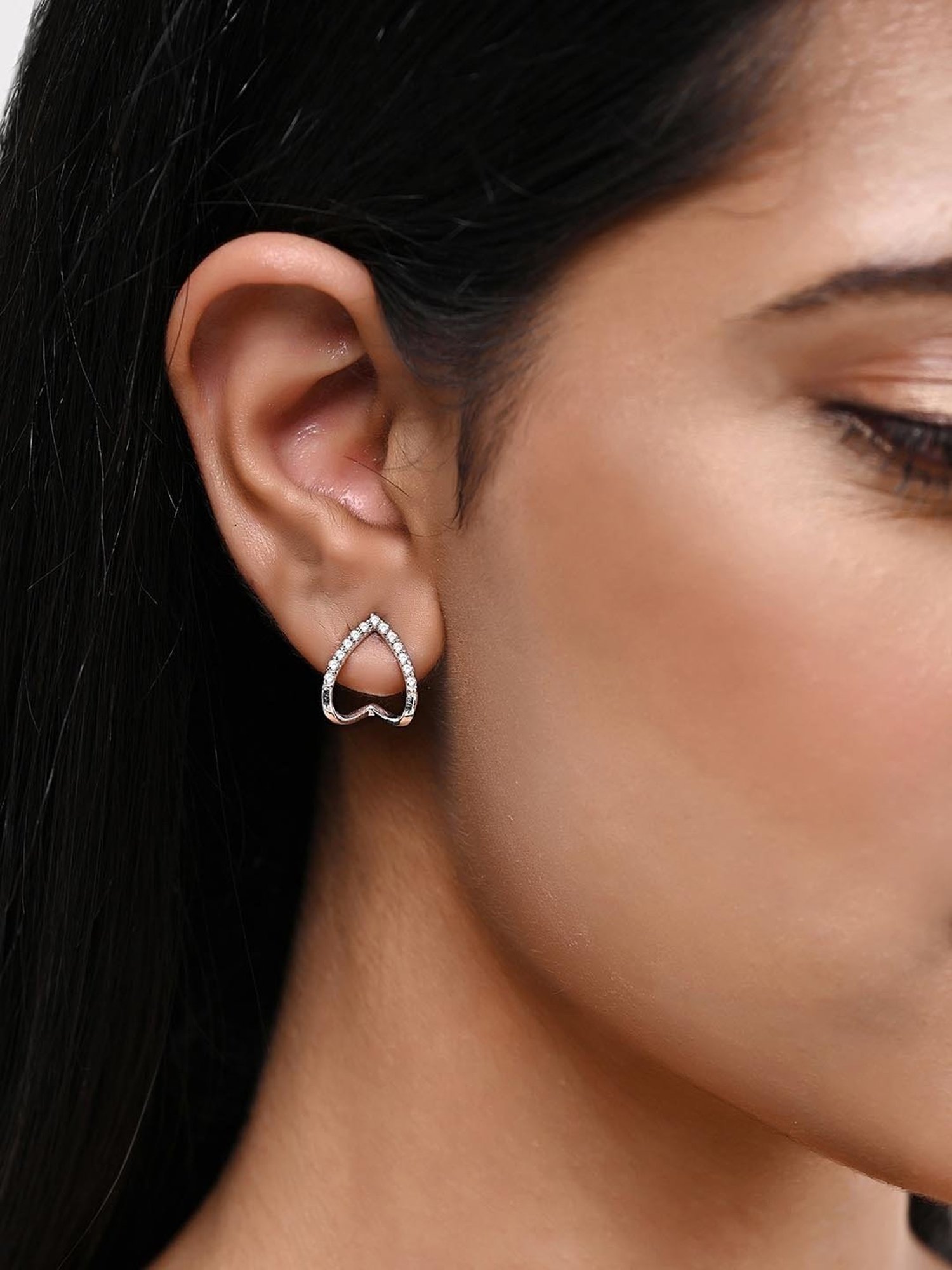 March by FableStreet Sterling Silver White Zircon Stud Earrings for Women