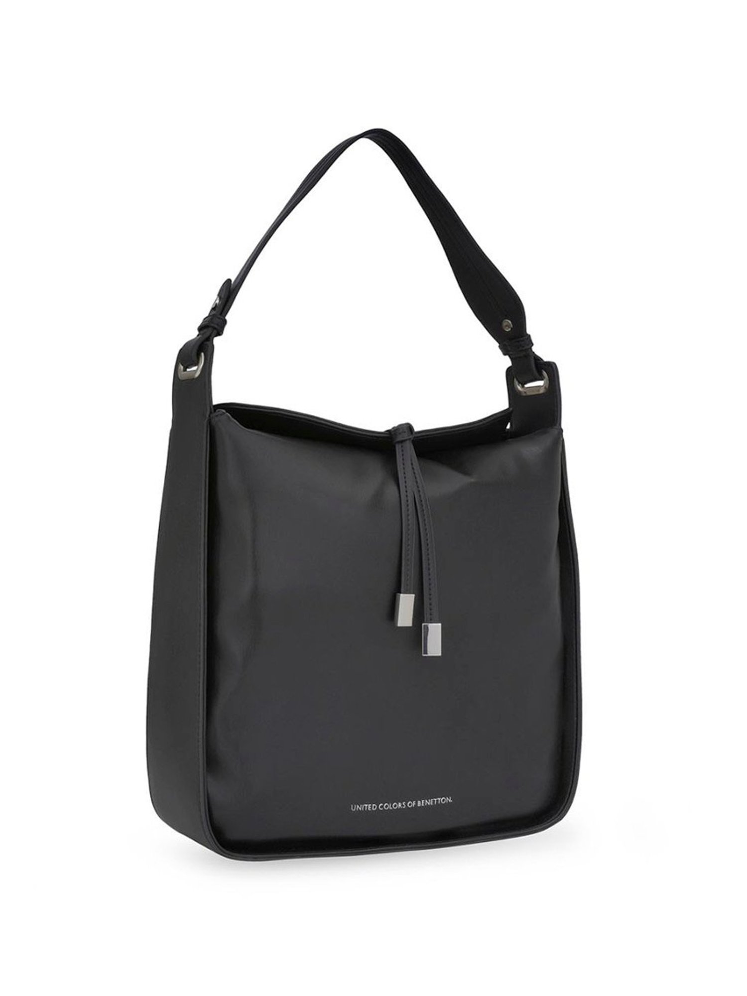 United Colors of Benetton Eve Black PU Solid Hobo Shoulder Handbag