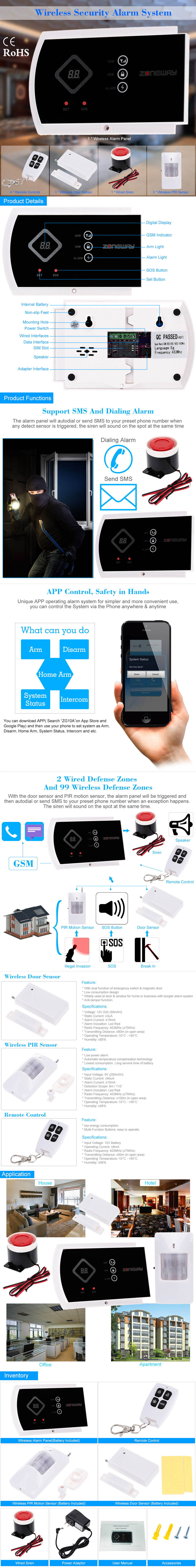 ZONEWAY Wireless ANDROID IOS APP Phone Control GSM SMS Autodial Home Burglar Alarm Security System