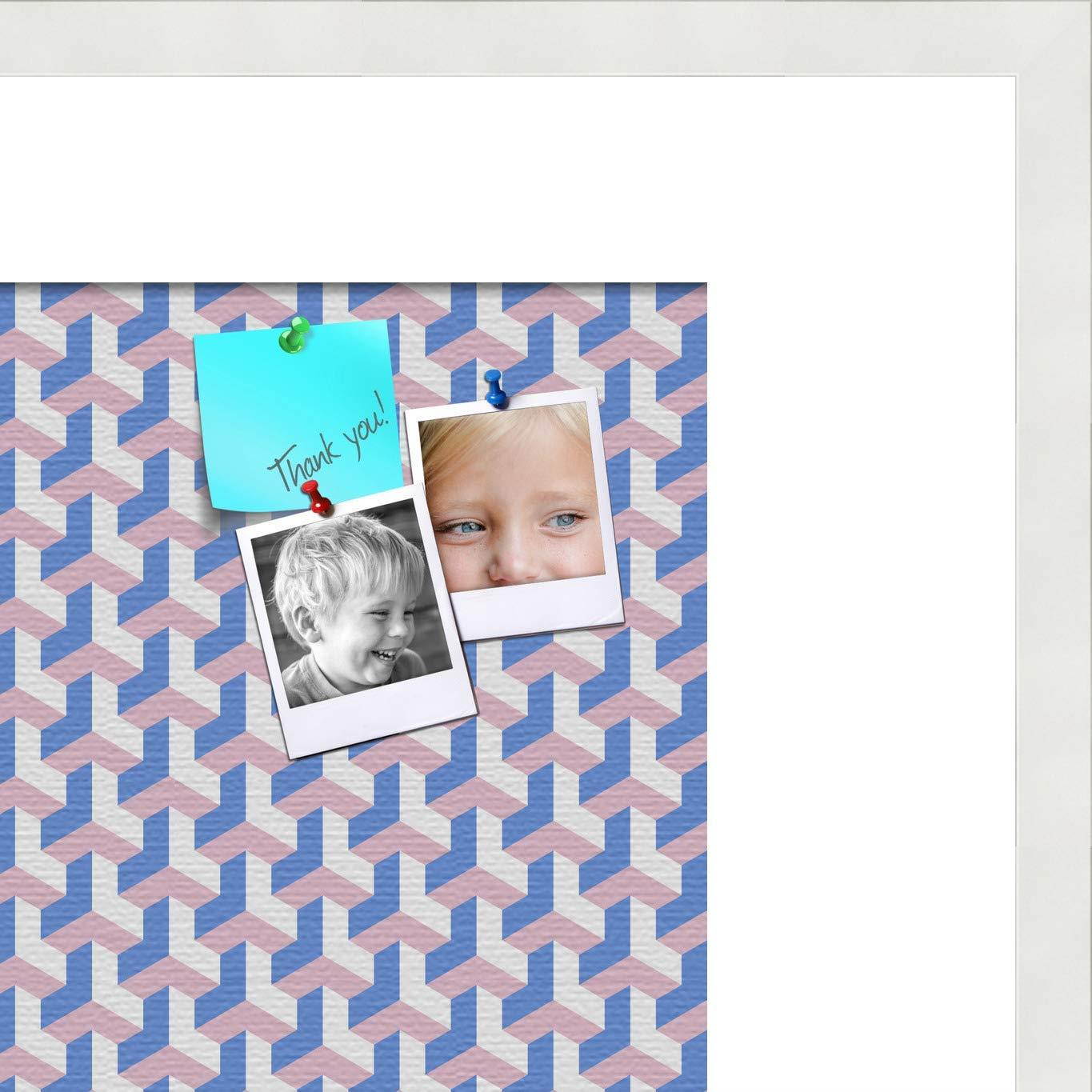 PinPix custom printed pin cork bulletin board made from canvas, Baus Blue Pink 24x16 Inches (Completed Size) and framed in Satin White Frame (PinPix-Group-65)