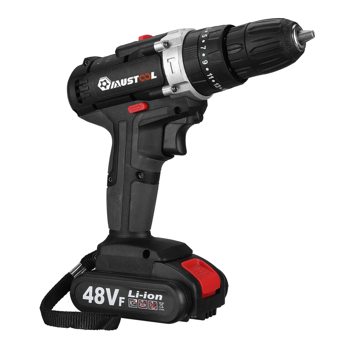 110V/220V 3 in 1 Cordless Impact Drill Hammer Screwdriver with 2pcs 48V Lithium Batteries-220V EU Plug