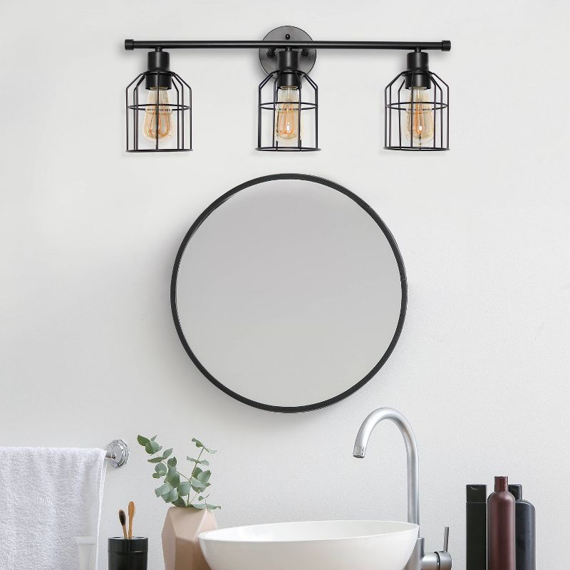 3-Light Industrial Wired Vanity Pendant Matte Black - Lalia Home