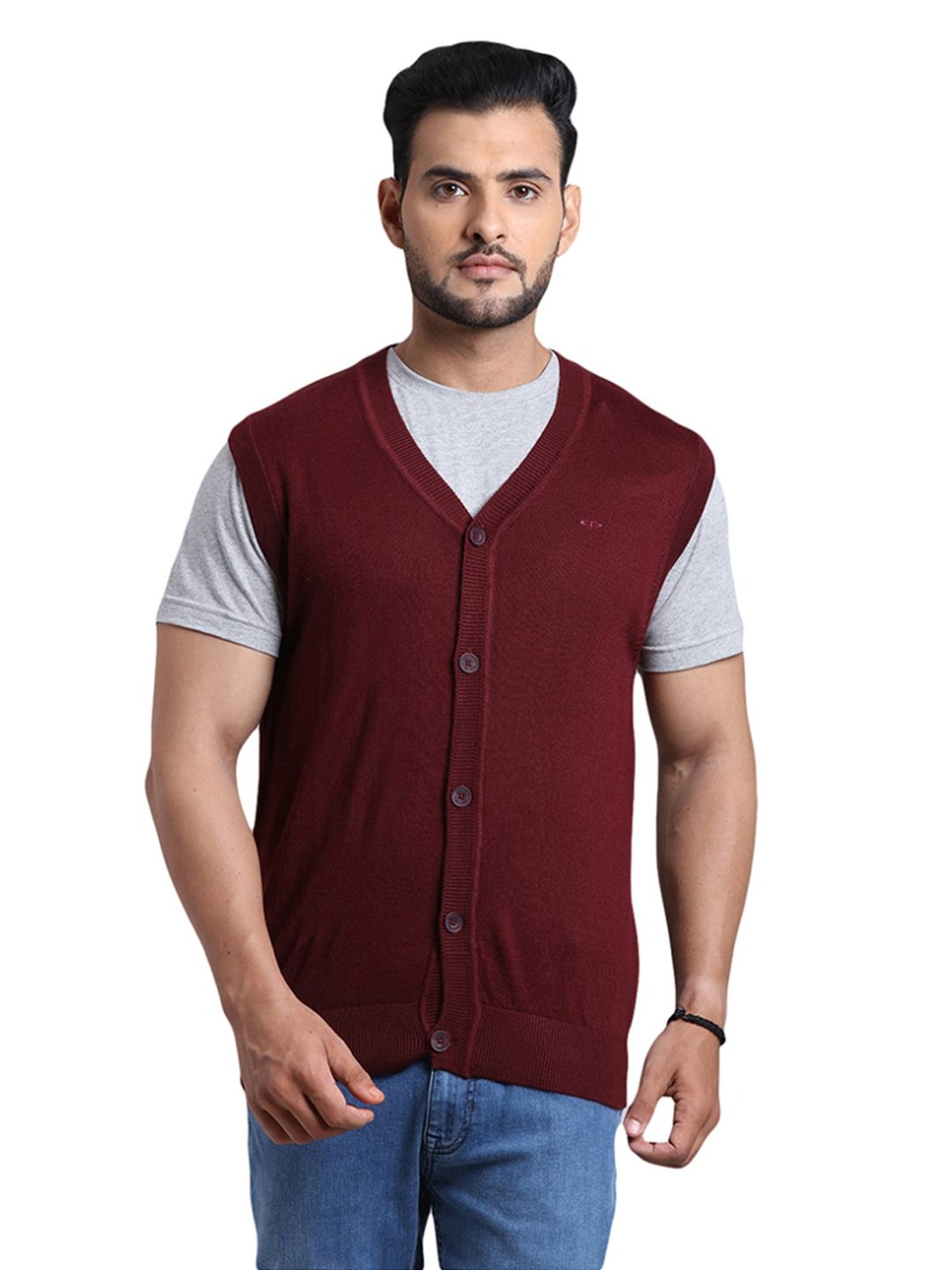 ColorPlus Maroon Regular Fit Cardigan