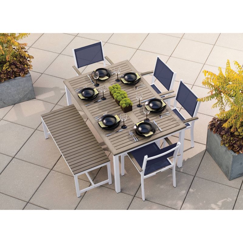 Travira 63" Rectangular Patio Table with Vintage Tekwood Top & Chalk Powder-Coated Aluminum Frame - Oxford Garden