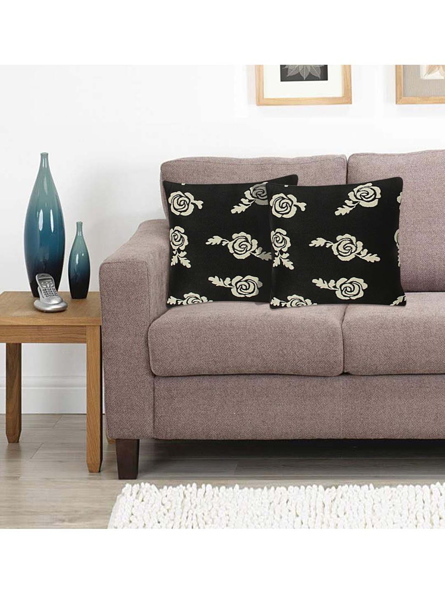 Saral Home Black & Beige Polyester Cushion Covers - Set of 2