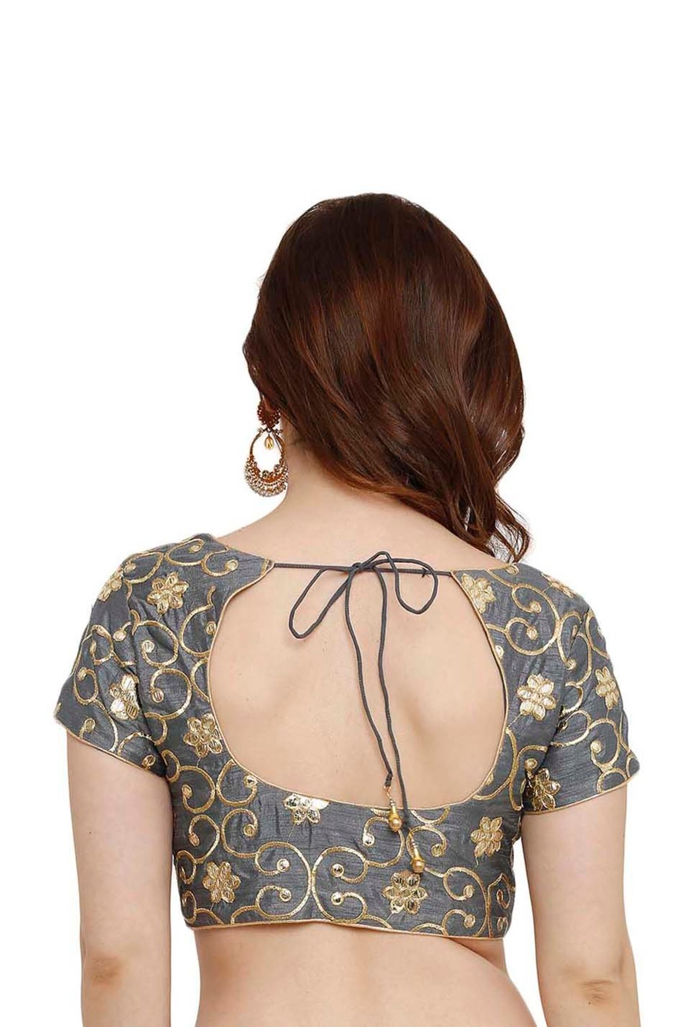 Salwar Studio Grey Embroidered Readymade Blouse