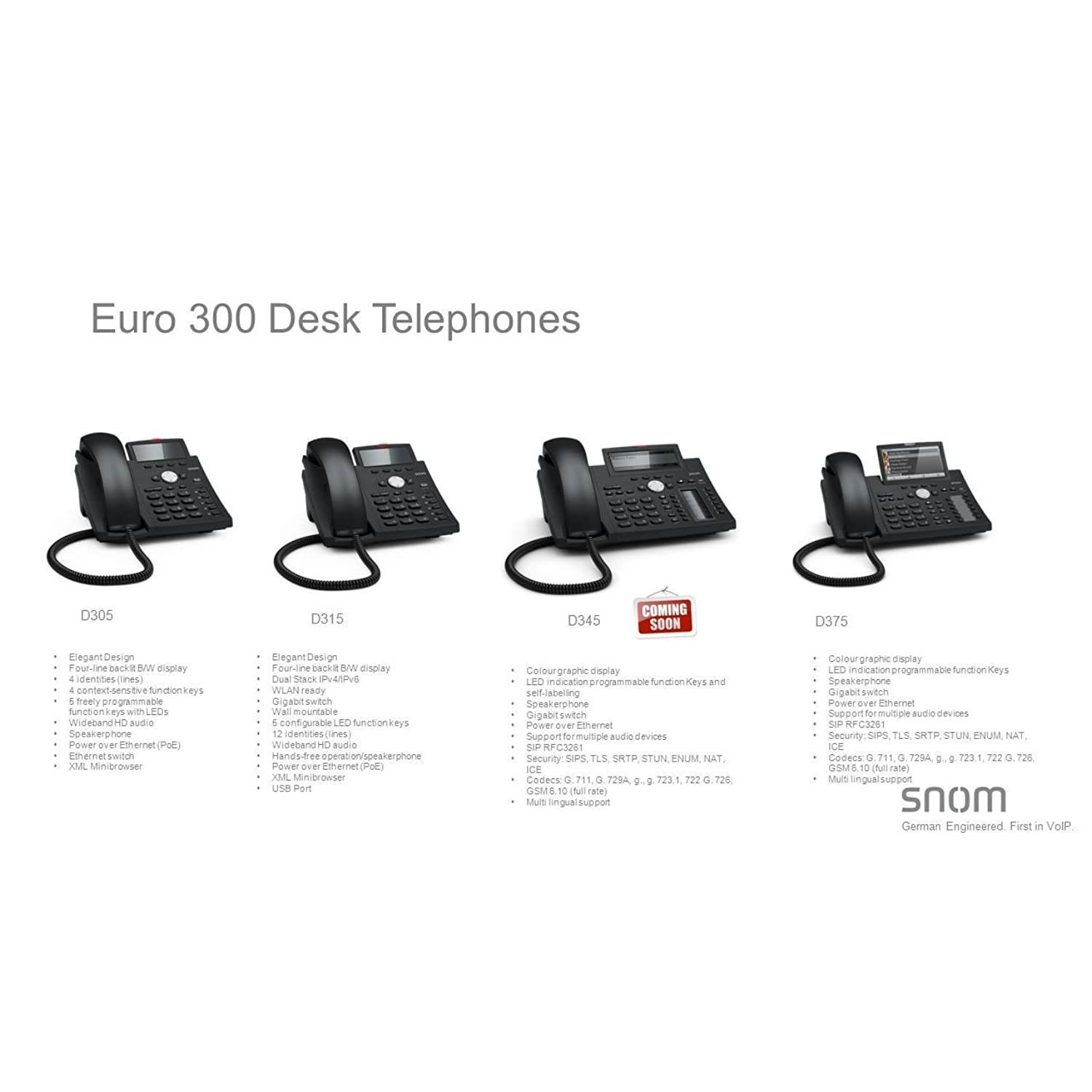 Snom SNO-D305 HD Audio IP Desk Telephone with 4 Line 3.8" Display