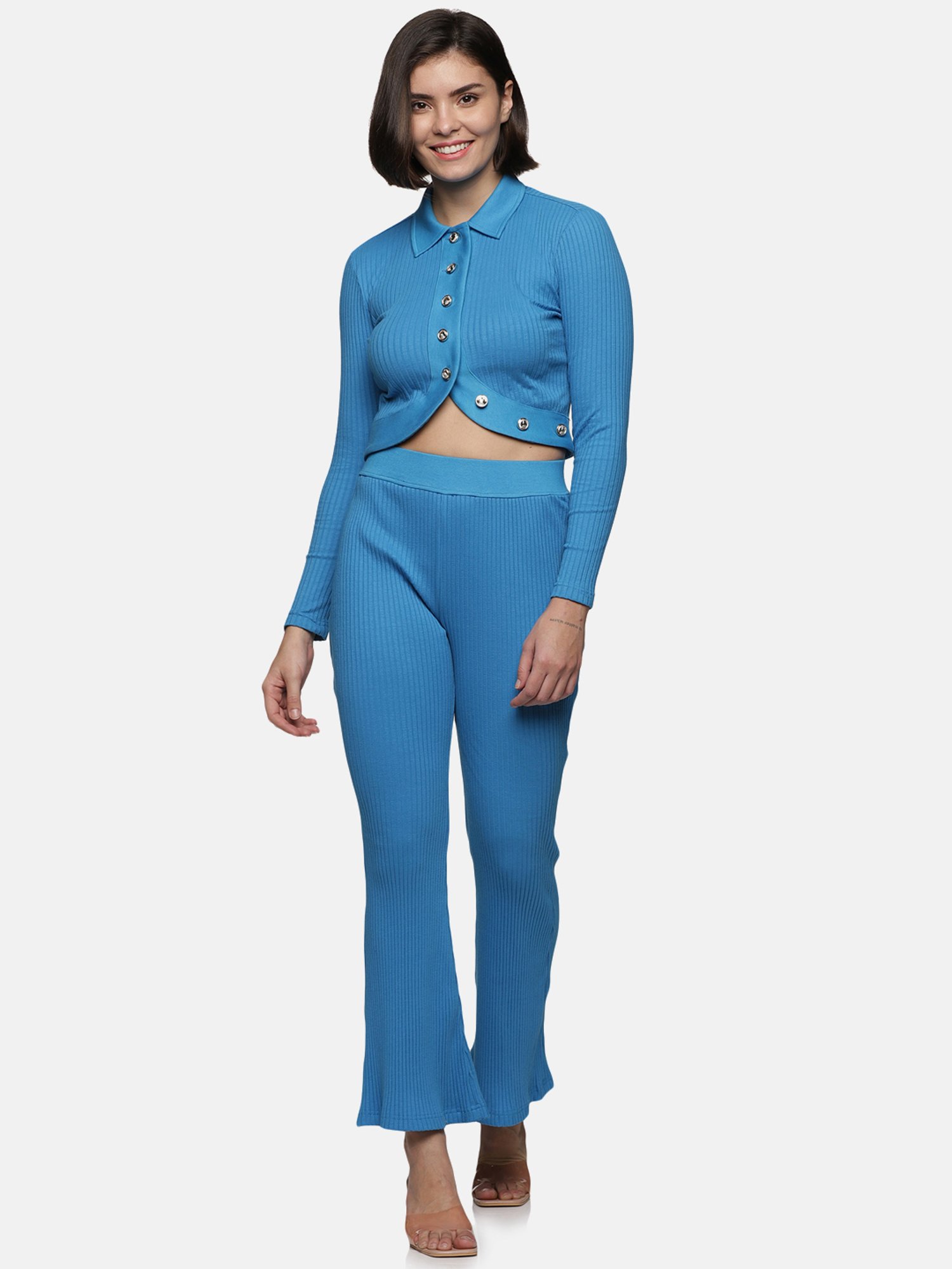 ISU Vivid Blue Cotton Slim Fit High Rise Pants