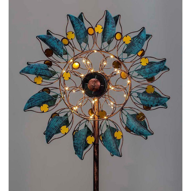 Wind & Weather Verdigris Leaf Solar-Lighted Metal Wind Spinner
