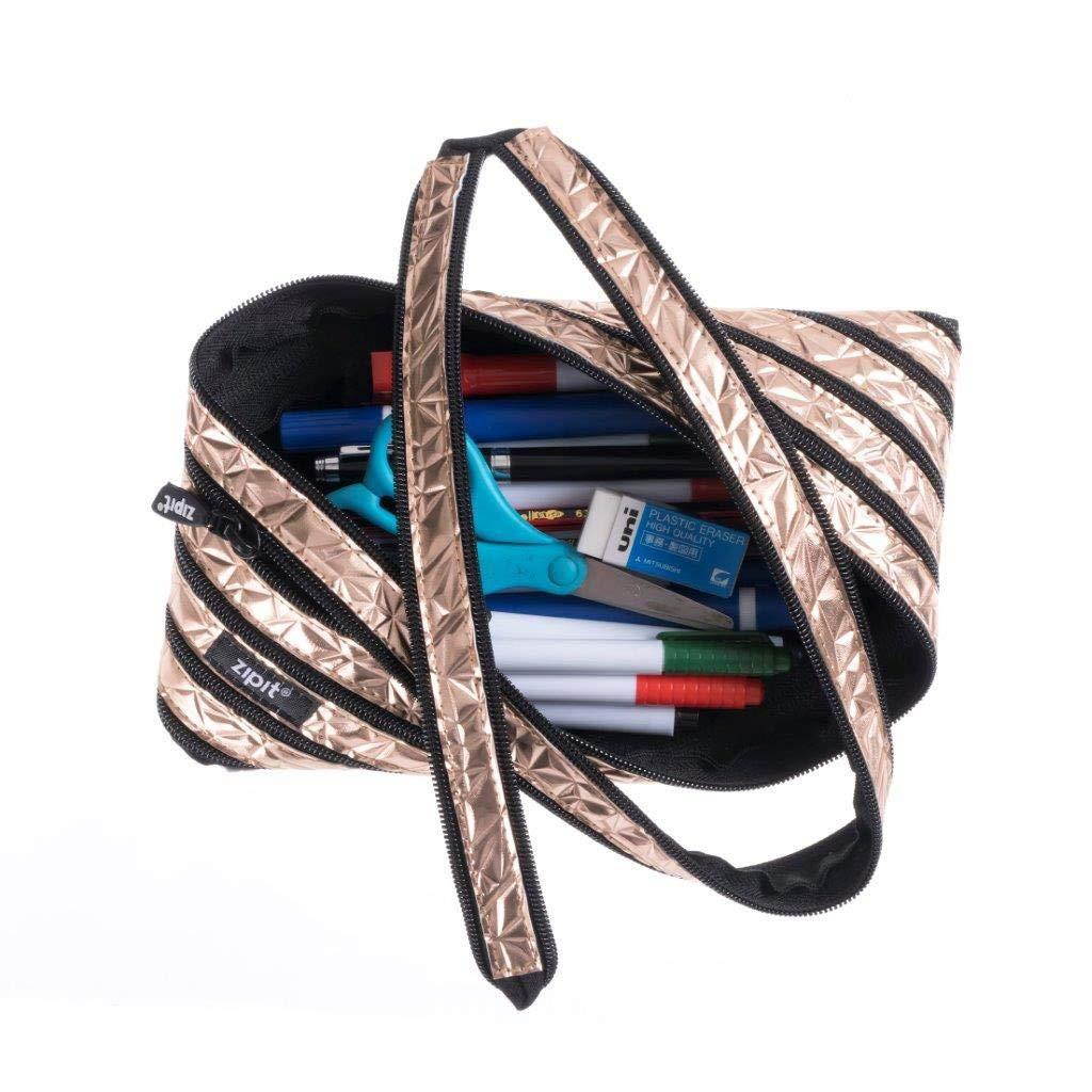 ZIPIT Metallic Big Pencil Case/Cosmetic Makeup Bag, Rose Gold