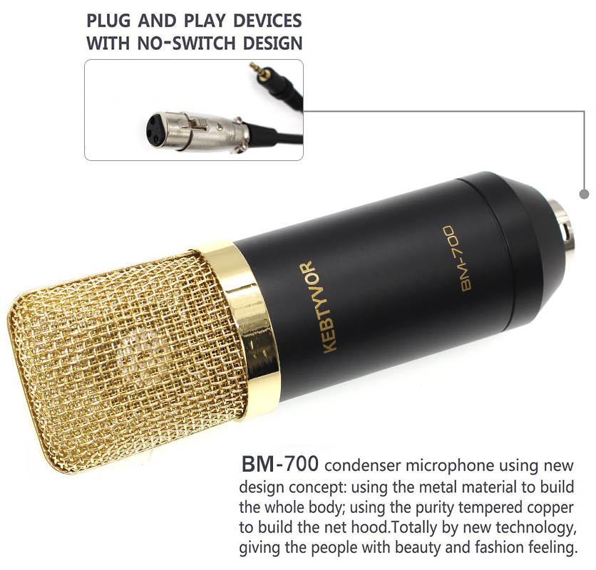 BM700 XLR Microphone Kit Professional Cardioid Studio Condenser Mic for Streaming Podcasting Gaming Vocal Recording