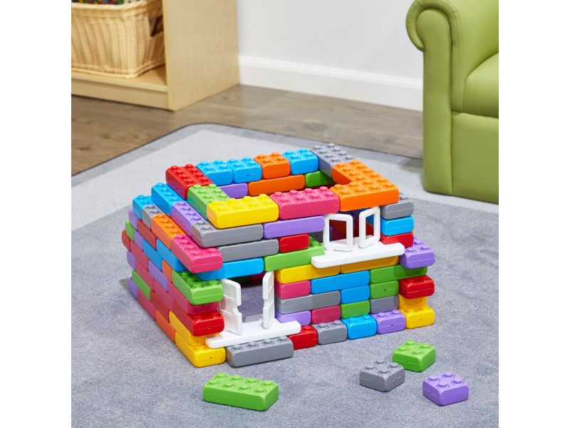 ECR4Kids Big Building Bricks with Windows & Doors - Sensory Toddler Toy - 140 Piece