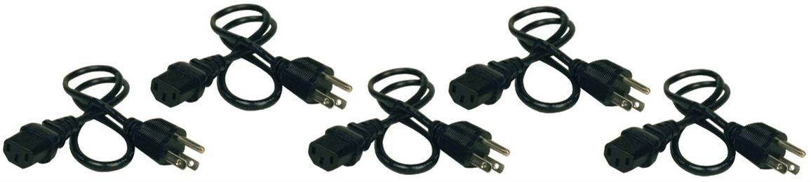 Tripp Lite Standard Computer Power Cord, 5-Pack 10A, 18AWG (NEMA 5-15P to IEC-320-C13) 2-ft.(P030-002-5)
