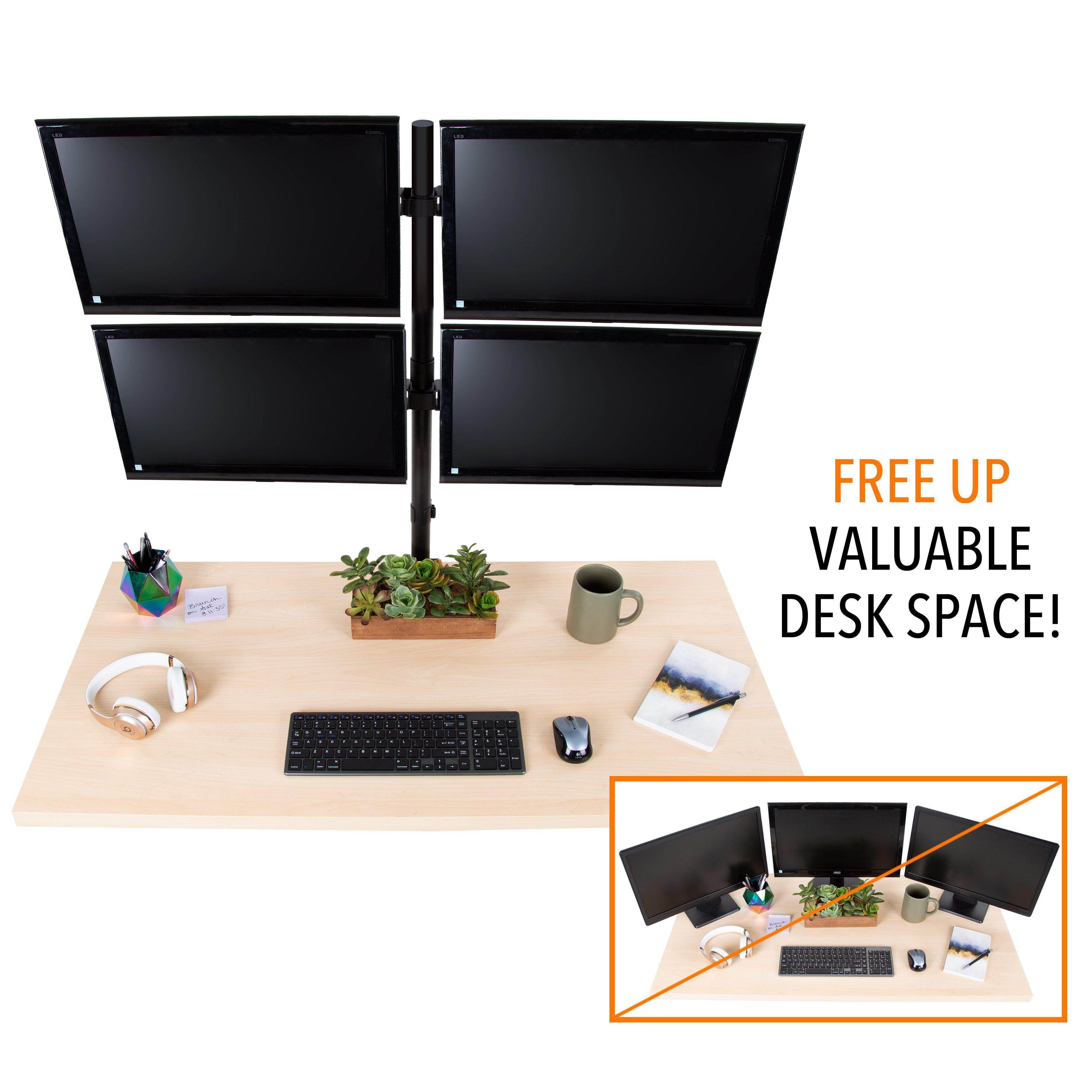 4 Monitor Mount Desk Stand | Height Adjustable Quad Monitor Stand with Full Articulation VESA Mounts | Fits Most LCD/LED Monitors 13-32 Inches (Four Monitor Clamp)