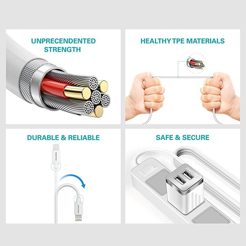 iPhone Charger,  Apple MFi Certified 4ft Lightning USB Cable with Dual Port Wall & Car Charger Adapter for iPhone 11 Pro Max X Xs XR 8 7 6s 5 SE, iPad Pro Air Mini - White