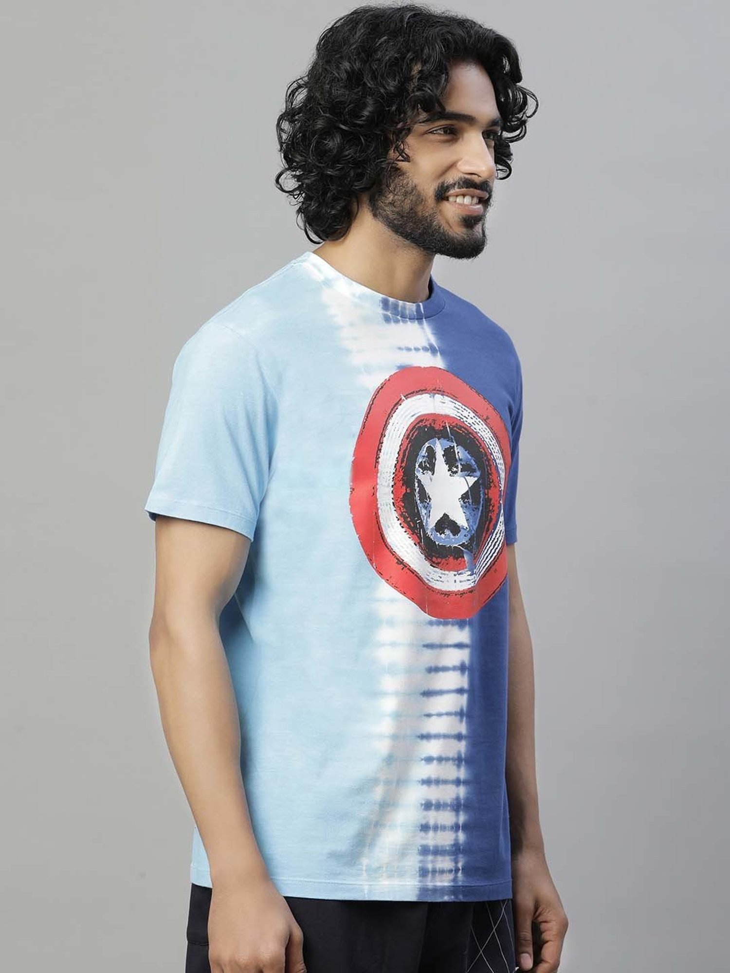 Free Authority Coral & Blue Regular Fit Avengers Printed Crew T-Shirt - Pack of 2