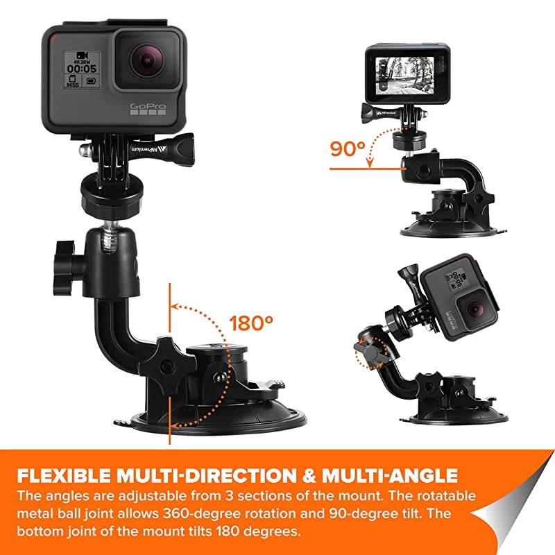 Car Suction Cup Mount for GoPro Hero 8 7 6 5 4 3 3+ 2 Session Black Silver XIAOYI 4K SJCAM Xiaomi Yi EKEN Sports Action Camera Dash Cam Holder Perfect for Boats Vehicle Windshield amp Window