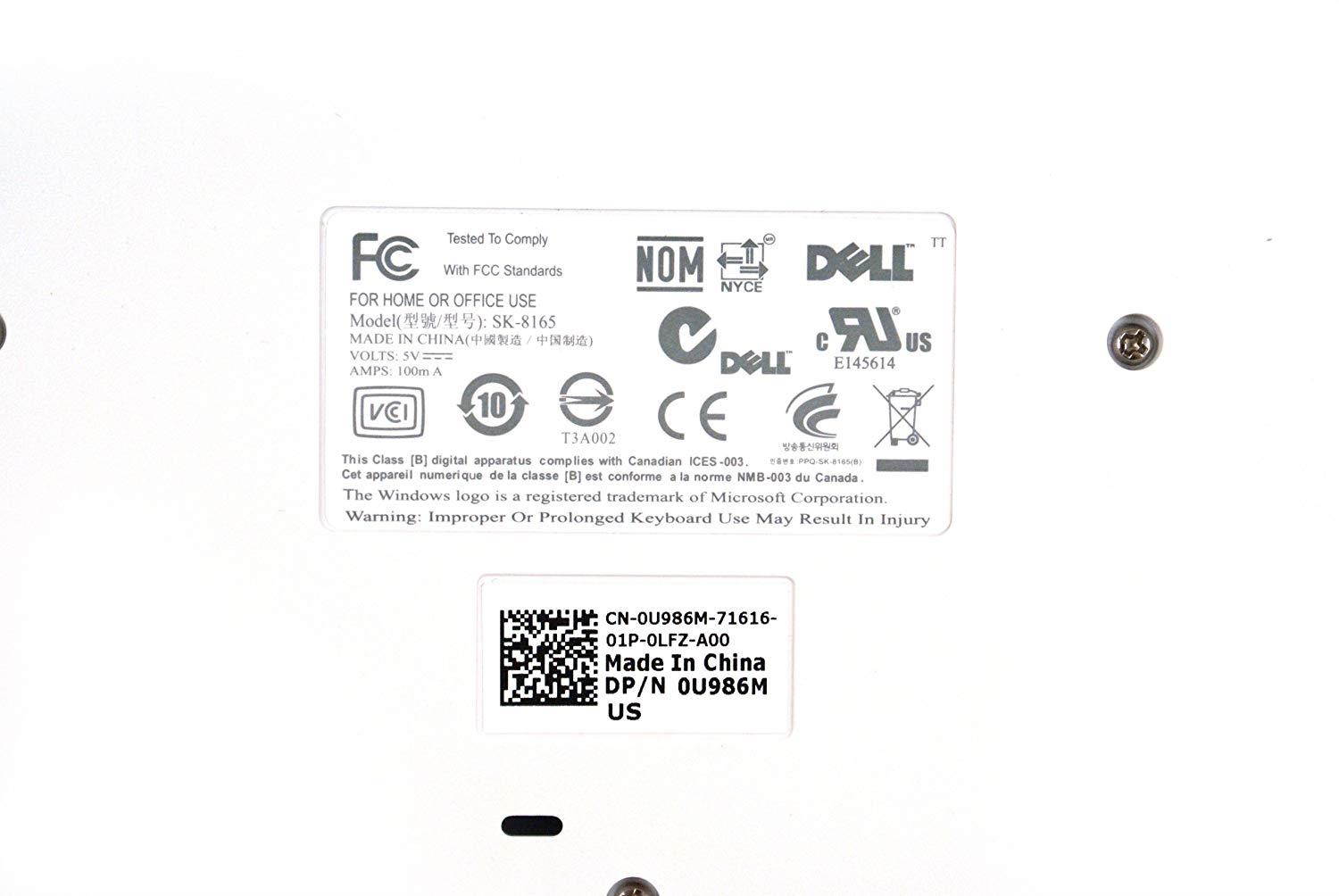 Genuine Dell U986M SK-8165 Sleek Slim USB Wired XPS Desktop DT Black White Trim Matching Multimedia 104-Keys English US Keyboard Model Number: SK-8165 Part Number: U986M