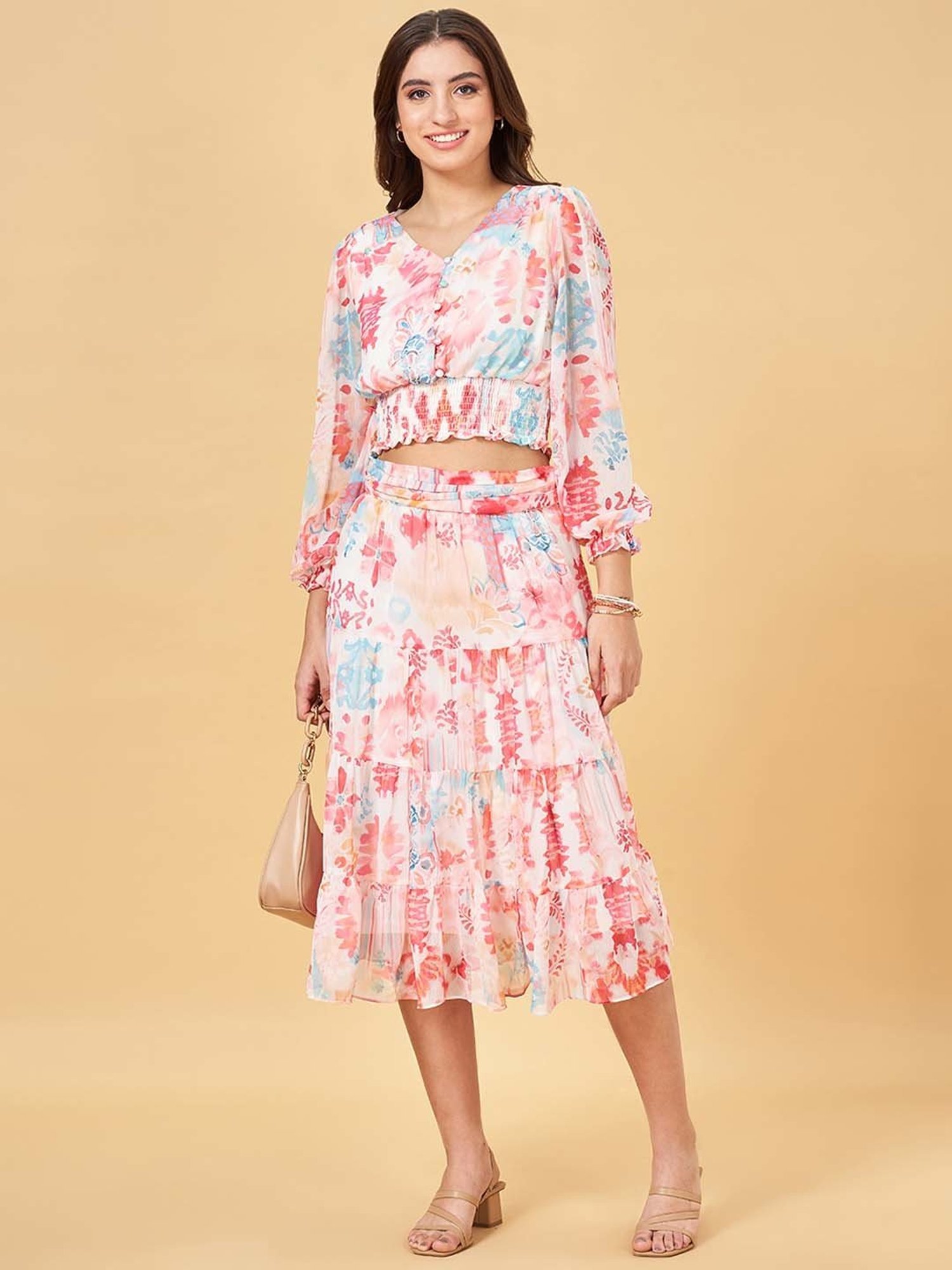 Honey by Pantaloons Pink Printed Crop Top