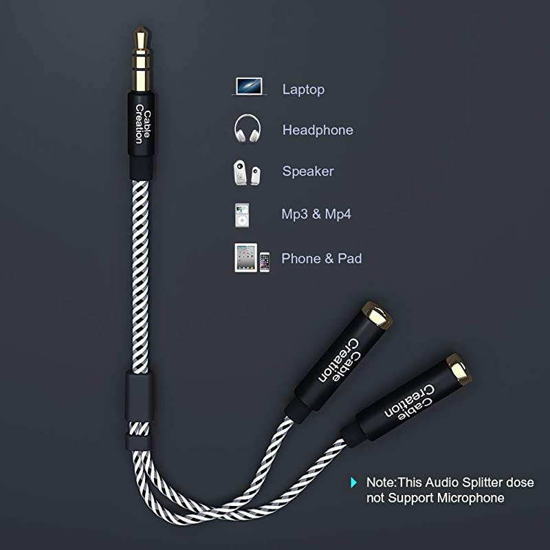 Headphone Splitter  35mm Stereo Audio Y Splitter Cable 35mm Male to 2 Port 35mm Female Compatible with iPhoneiPadiPod Samsung LG Tablets MP3 PlayersampMore 20cmBlack and White
