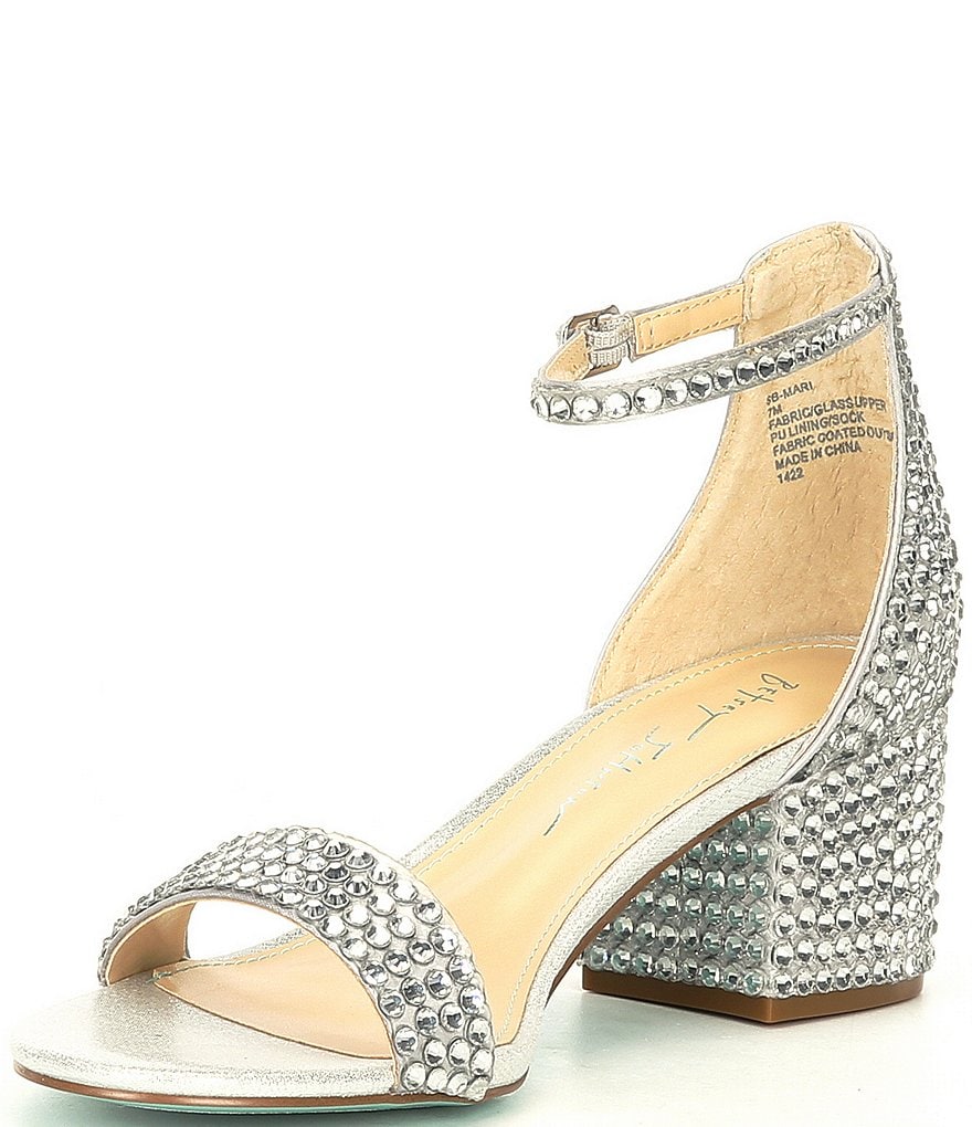 Blue by Betsey Johnson Mari Oversized Rhinestone Embellished Block Heel Dress Sandals