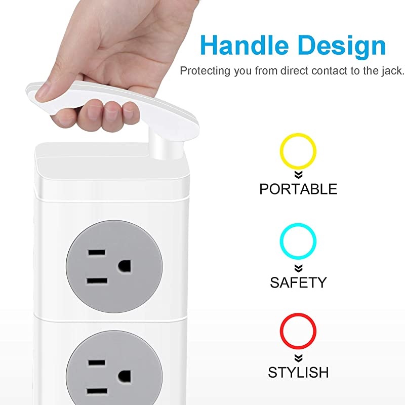 Power Strip Tower Surge Protector, 12 AC Outlets 3 Ports Electric Charging Station with 6.6 ft Extension Cord, 3000W 13A Desktop Power Strip with Handle, Circuit Breaker Safeguard Home Office