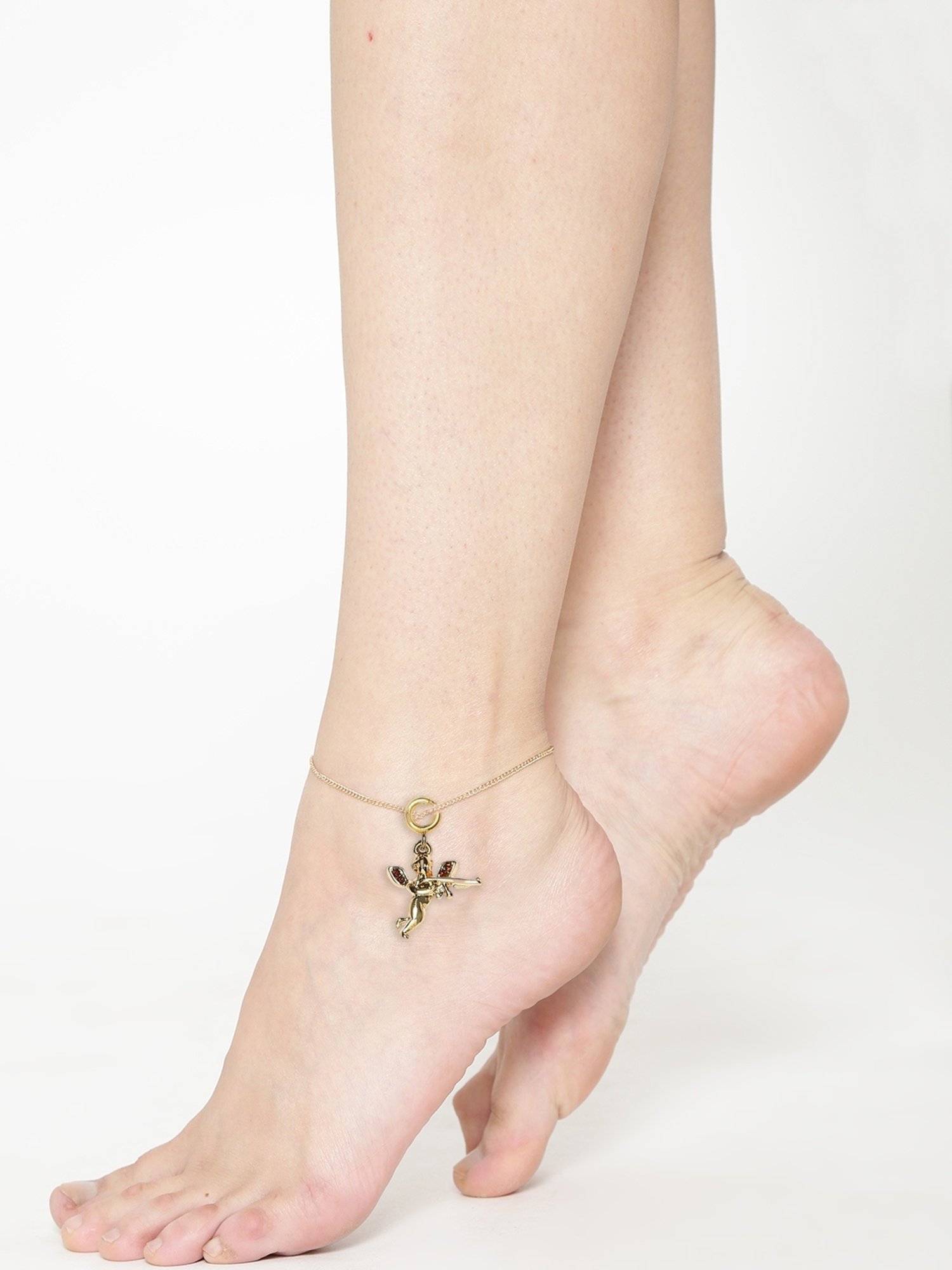 OOMPH Love Angel Charm Delicate Gold-Tone Fashion Stylish Latest Anklet for Women