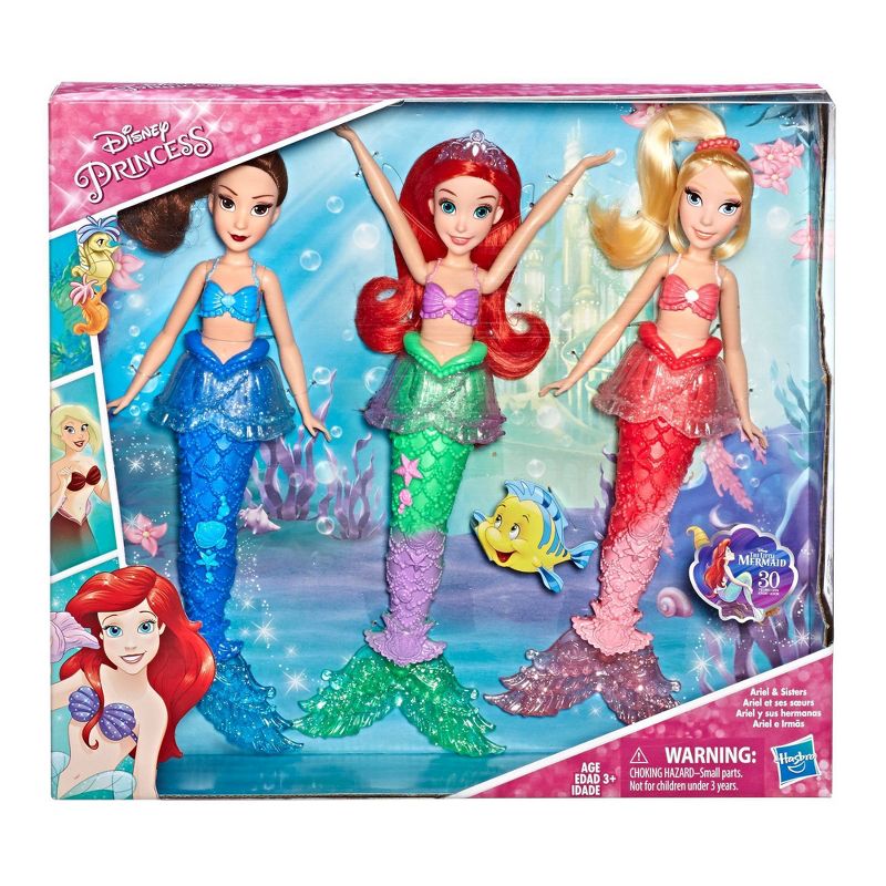 Disney Princess Ariel and Sisters Fashion Dolls, 3 Pack of Mermaid Dolls