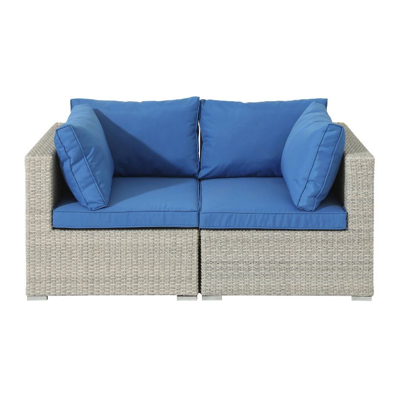 5pc Wicker Rattan Seating Set with Blue Cushions - Accent Furniture